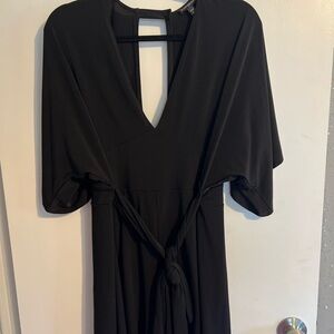 Express Black Wrap Sheath Romper with Plunge Neckline
